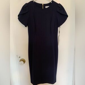Calvin Klein Navy Puff-Sleeve Midi Dress